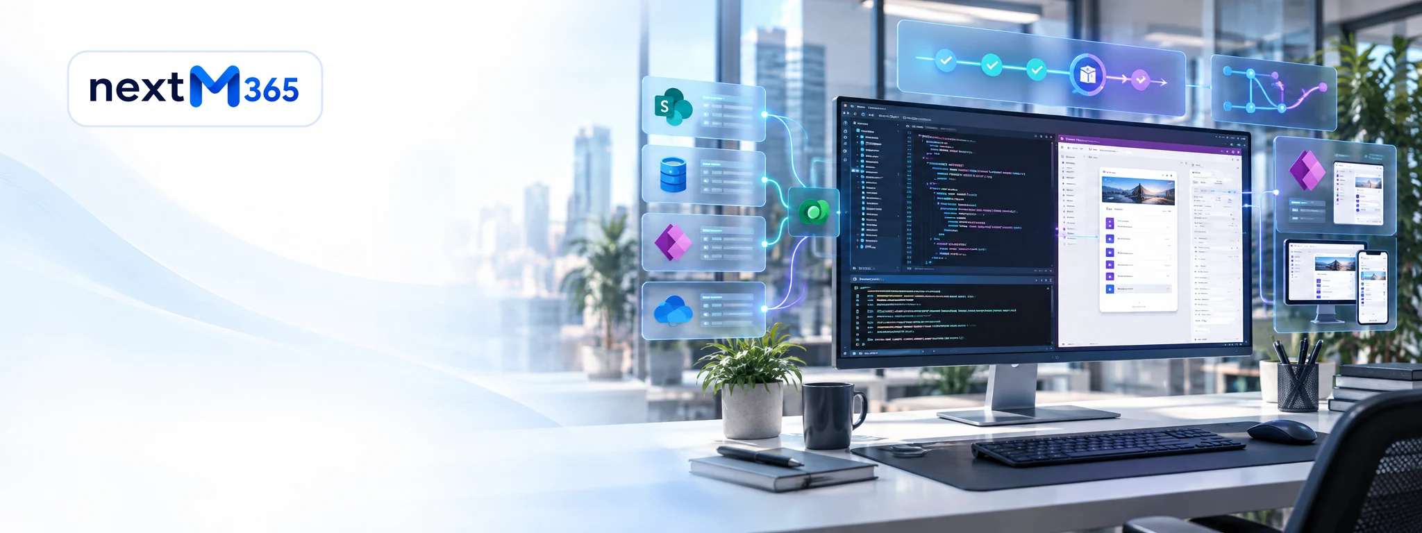 Power Apps Code hero banner showing code editor, app canvas, Dataverse, PAC CLI, components, and deployment workflow
