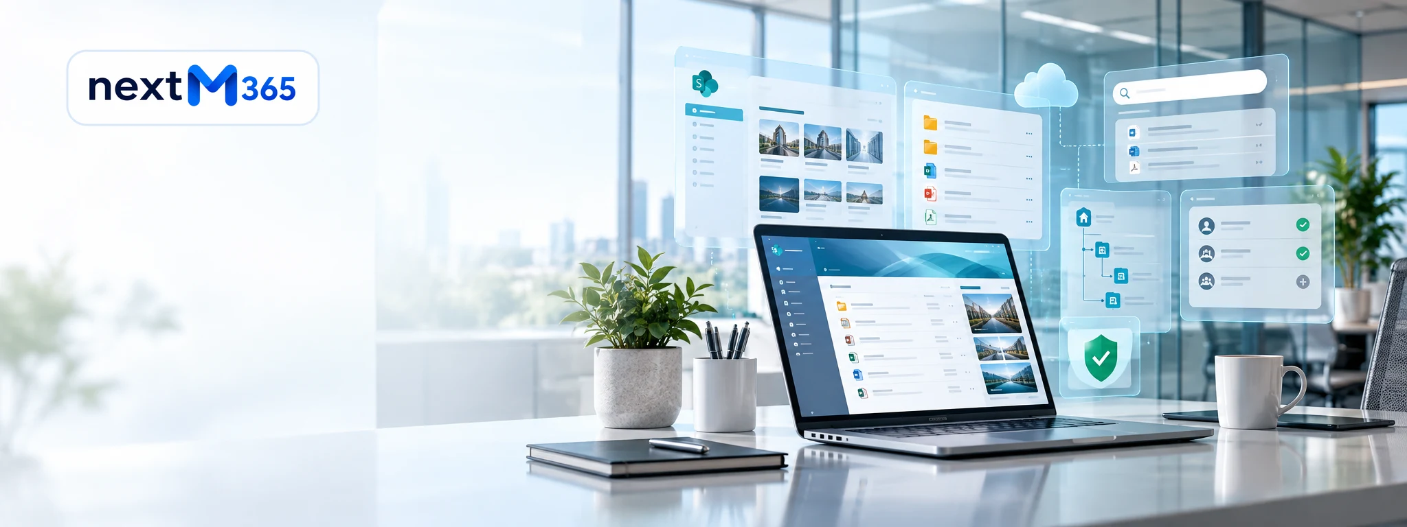 SharePoint illustration covering sites, libraries, metadata, permissions, and search