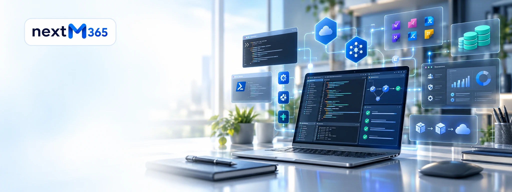 Developer and admin tooling illustration covering APIs, connectors, and deployment